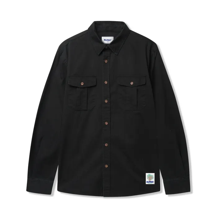 Butter Goods Shirts Men Washed Pocket LS Shirt Black