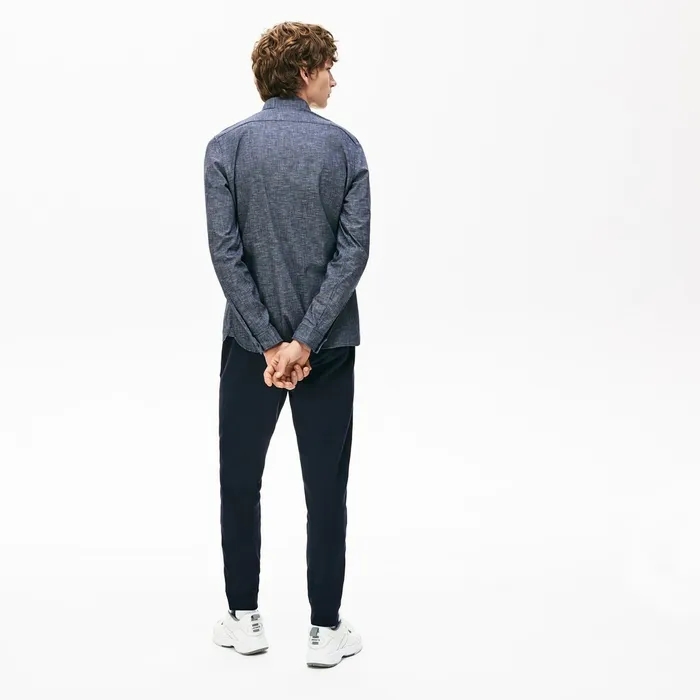 Button Down Shirts Lacoste Mens Checkered Cotton Shirt Navy Blue On Sale