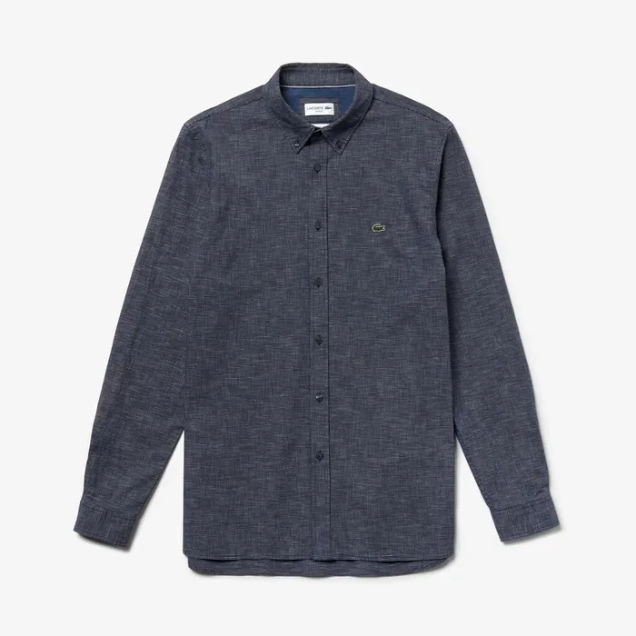 Button Down Shirts Lacoste Mens Checkered Cotton Shirt Navy Blue On Sale