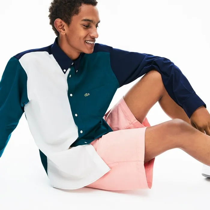 Button Down Shirts Lacoste Mens ColorBlock Cotton Shirt Navy BlueGreenWhite Outlet Button Down Shirts Lacoste Mens ColorBlock Cotton Shirt Navy BlueGreenWhite Outlet