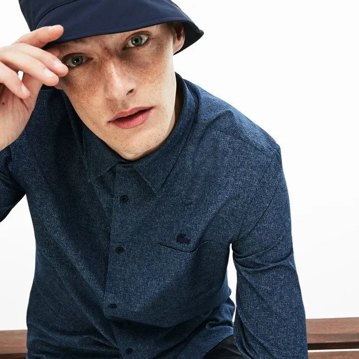 Button Down Shirts Lacoste Mens Motion Regular Fit Shirt Blue Chine On Sale