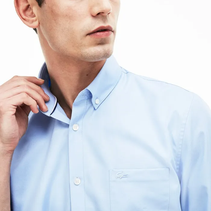 Button Down Shirts Lacoste Mens Regular Fit Cotton Mini Piqu Shirt Light Blue Store