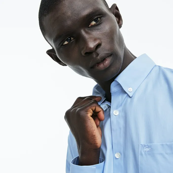Button Down Shirts Lacoste Mens Regular Fit Cotton Mini Piqu Shirt Light Blue Store