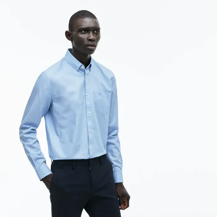 Button Down Shirts Lacoste Mens Regular Fit Cotton Mini Piqu Shirt Light Blue Store