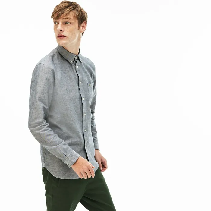 Button Down Shirts Lacoste Mens Regular Fit Cotton Oxford Shirt Navy Blue For Sale
