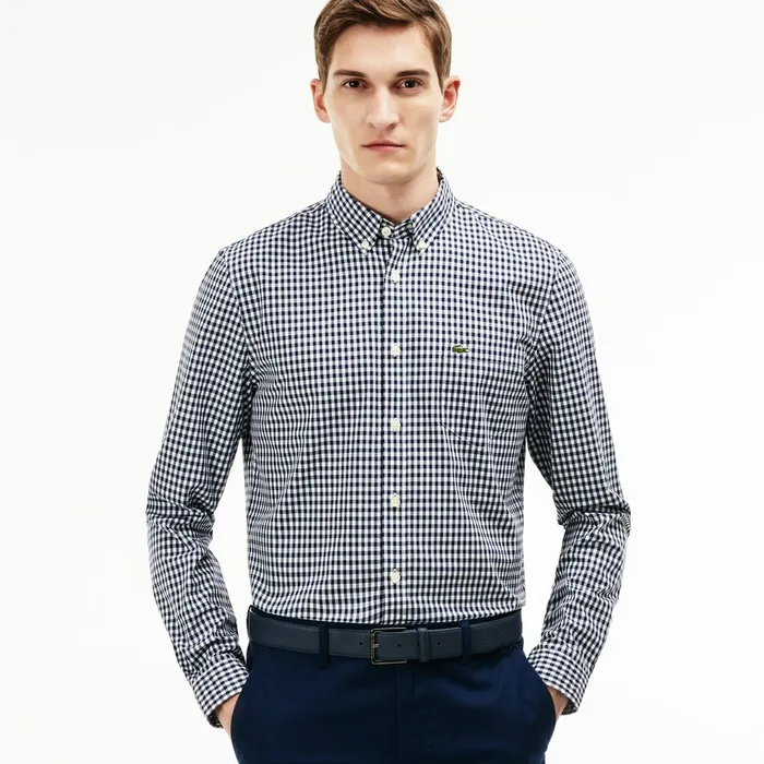 Button Down Shirts Lacoste Mens Regular Fit Mini Check Poplin Shirt Navy BlueWhite Outlet Button Down Shirts Lacoste Mens Regular Fit Mini Check Poplin Shirt Navy BlueWhite Outlet