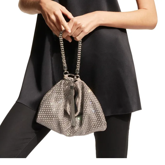 Callie Ballet Pink Suede Clutch Bag With Diamond Motif And Crystal Hotfix Ballet Pink Women JIMMY CHOO Clutch Bags