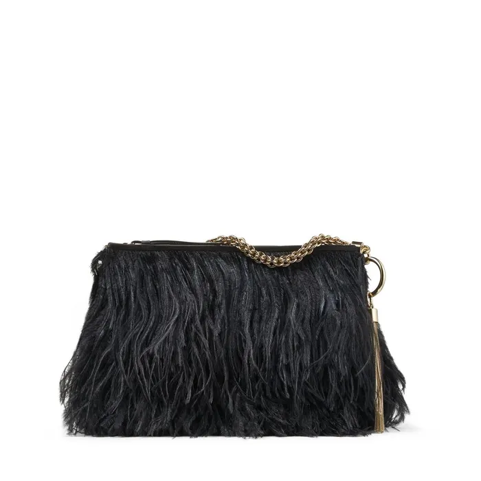 Callie Black Leather Clutch Bag With Ostrich Feather Black Women JIMMY CHOO Clutch Bags