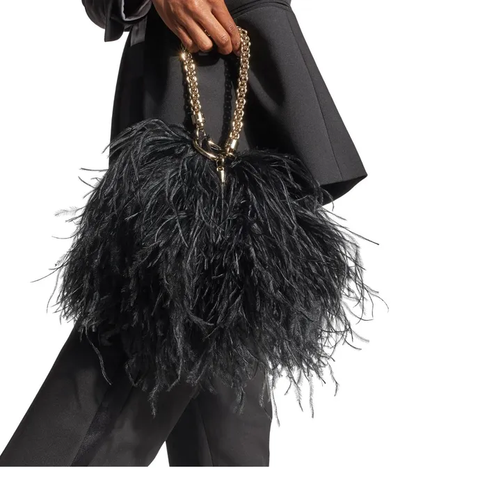 Callie Black Leather Clutch Bag With Ostrich Feather Black Women JIMMY CHOO Clutch Bags