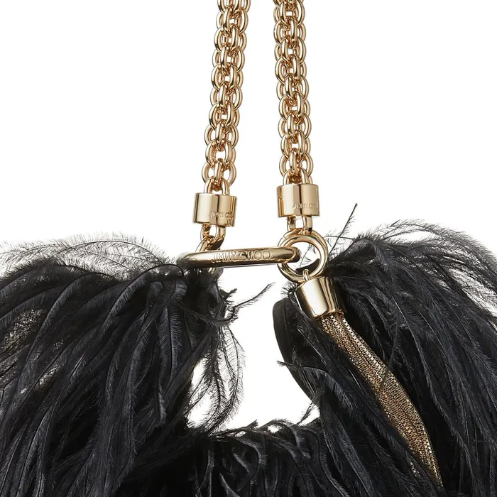 Callie Black Leather Clutch Bag With Ostrich Feather Black Women JIMMY CHOO Clutch Bags