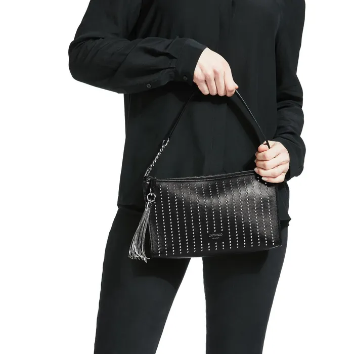 Callie Mini Hobo Black Smooth Calf Leather Mini Hobo Handbag With Stud Embellishment Black Women JIMMY CHOO Small Leather Goods