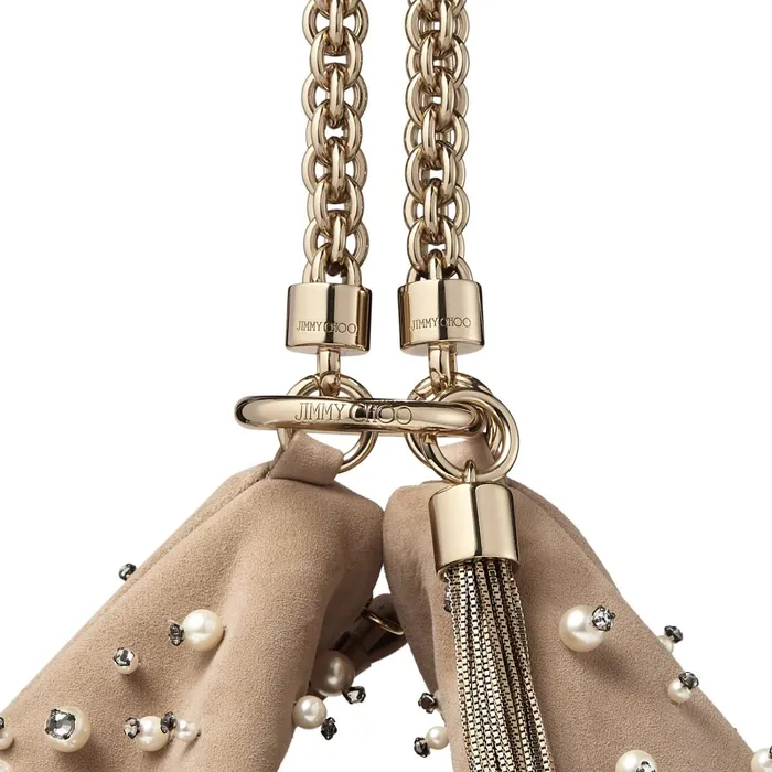 Callie Nude Suede Clutch Bag With Dgrad Pearl Embroidery Nude Women JIMMY CHOO Clutch Bags