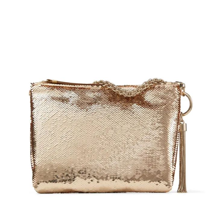 Callie RoseGold Micro Paillettes Clutch Bag With Chain Strap Rose Gold Women JIMMY CHOO Clutch Bags