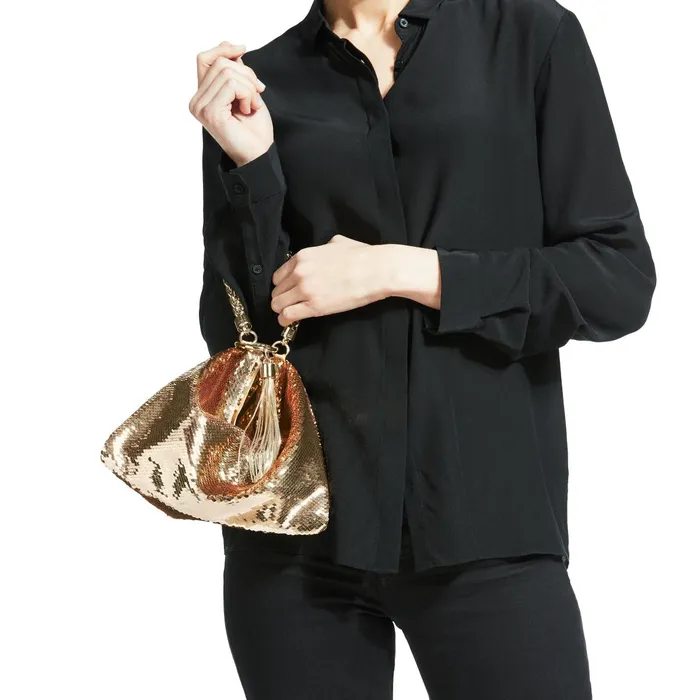 Callie RoseGold Micro Paillettes Clutch Bag With Chain Strap Rose Gold Women JIMMY CHOO Clutch Bags