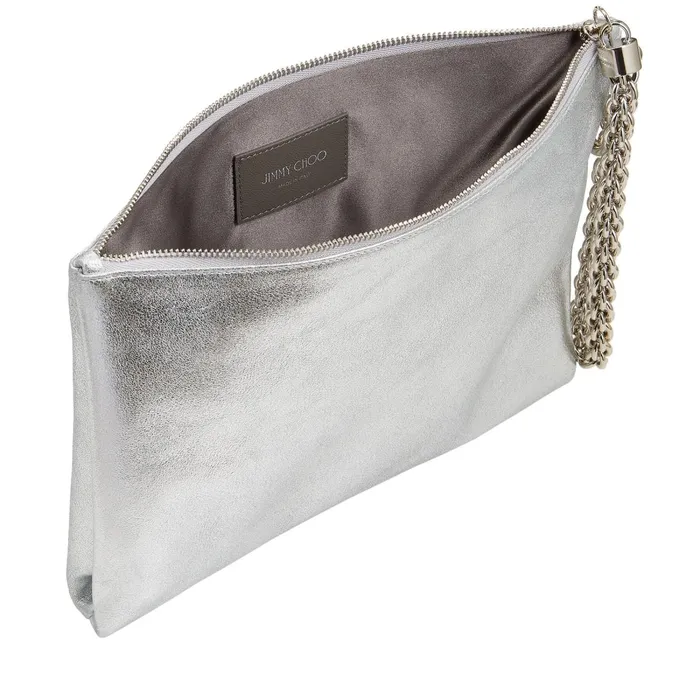 Callie Silver Metallic Leather Clutch Bag Silver Women JIMMY CHOO Clutch Bags