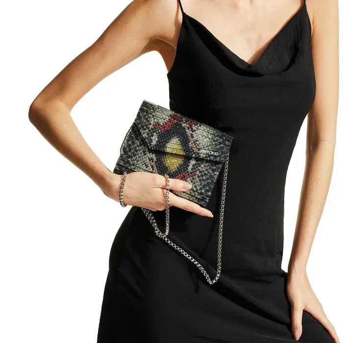 Candy SeaGreen PythonPrint Fine Glitter Acrylic Clutch Bag Sea Green Mix Women JIMMY CHOO Clutch Bags
