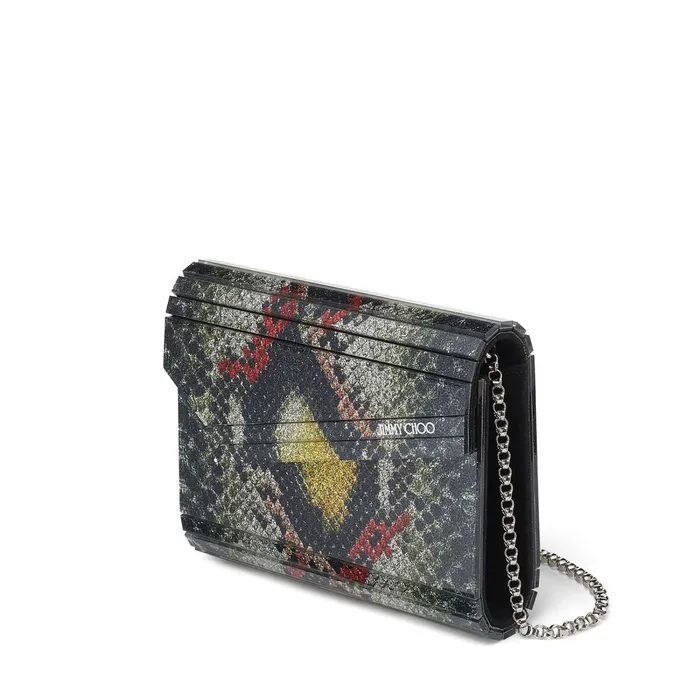 Candy SeaGreen PythonPrint Fine Glitter Acrylic Clutch Bag Sea Green Mix Women JIMMY CHOO Clutch Bags