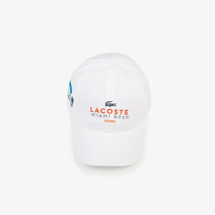 Caps and Hats Lacoste Mens SPORT Miami Open Cotton Cap WhiteOrangeNavy Blue Shop