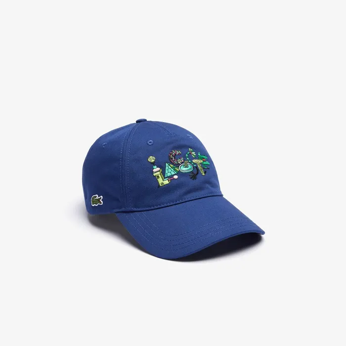 Caps and Hats Lacoste Mens Unisex x Jeremyville Print Cotton Cap Navy Blue Online