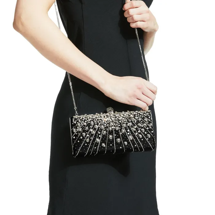 CelesteS Black Satin Clutch Bag With Dgrad Crystals And Cube Clasp Black Women JIMMY CHOO Clutch Bags CelesteS Black Satin Clutch Bag With Dgrad Crystals And Cube Clasp Black Women JIMMY CHOO Clutch Bags