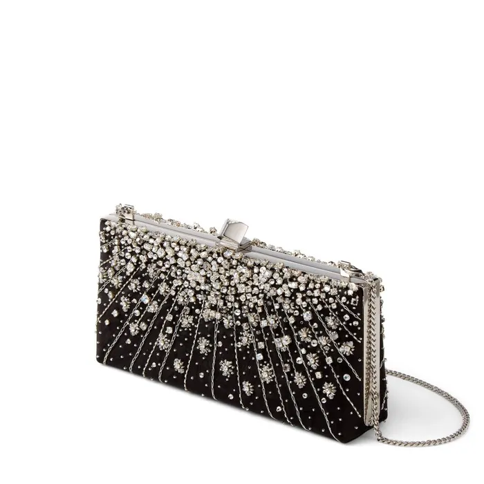 CelesteS Black Satin Clutch Bag With Dgrad Crystals And Cube Clasp Black Women JIMMY CHOO Clutch Bags CelesteS Black Satin Clutch Bag With Dgrad Crystals And Cube Clasp Black Women JIMMY CHOO Clutch Bags