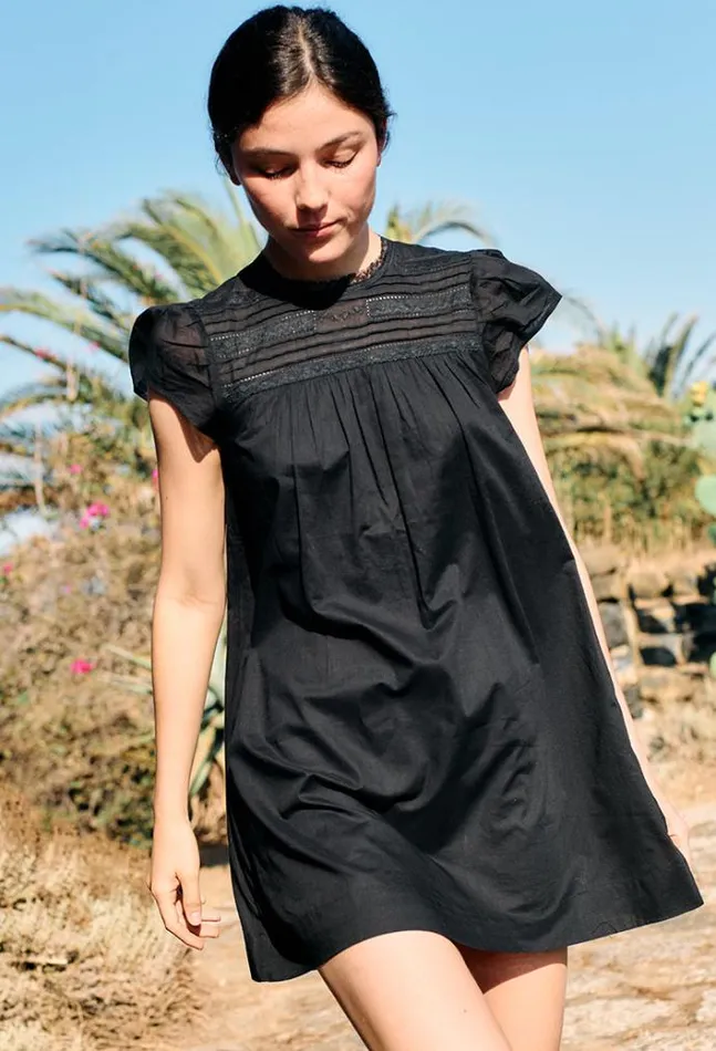 Ciao Lucia Anabela Black Cotton Mini Dress Women Mini Dresses