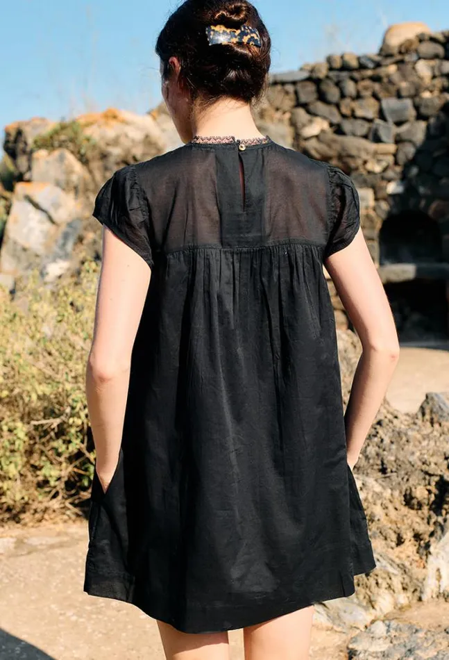 Ciao Lucia Anabela Black Cotton Mini Dress Women Mini Dresses