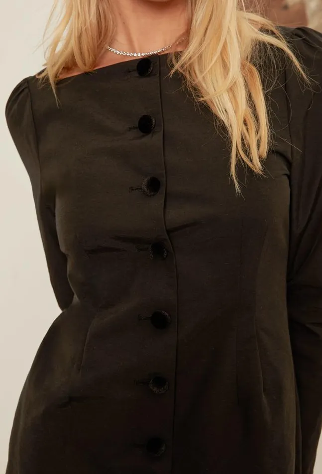 Ciao Lucia Antoinette Faille Button Down Mini Dress Women Black Dresses
