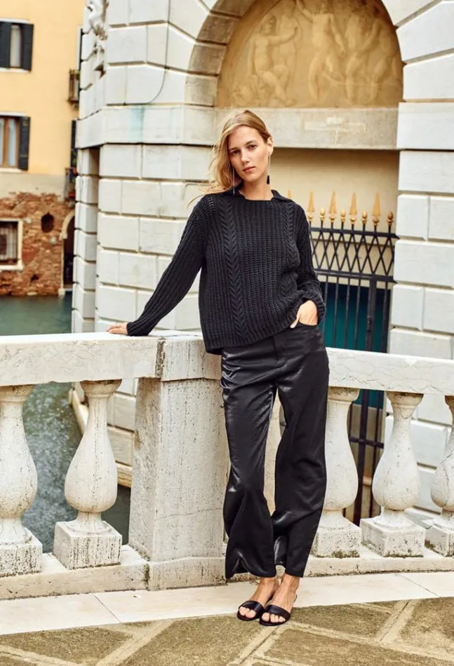 Ciao Lucia Aubrey Black Cotton Collared Pullover PreOrder Women Polo Sweaters