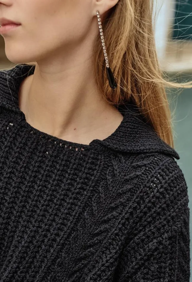 Ciao Lucia Aubrey Black Cotton Collared Pullover PreOrder Women Polo Sweaters