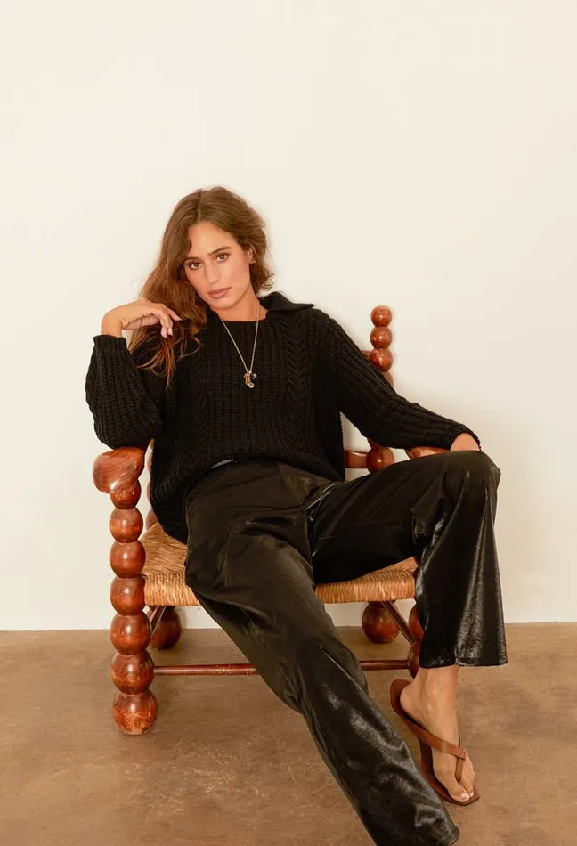 Ciao Lucia Aubrey Black Cotton Collared Pullover PreOrder Women Polo Sweaters