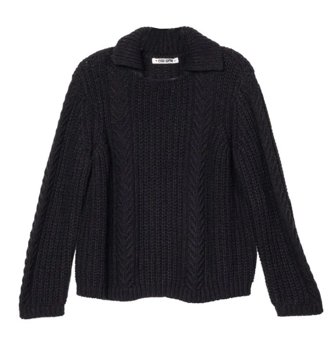 Ciao Lucia Aubrey Black Cotton Collared Pullover PreOrder Women Polo Sweaters