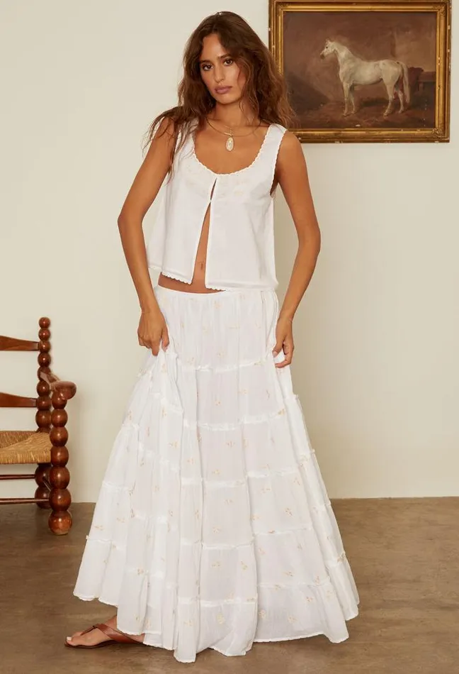 Ciao Lucia Coralie White Embroidered Maxi Skirt Women Skirts