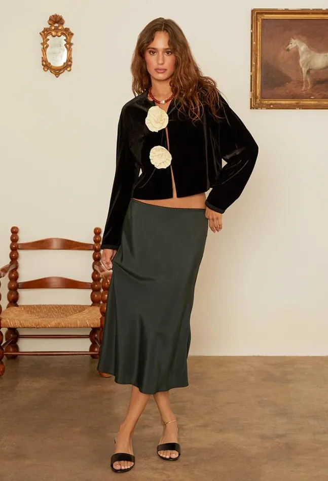 Ciao Lucia Emilie Crepe De Chine Black Midi Skirt Women Skirts