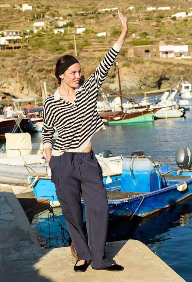 Ciao Lucia Gilma Cashmere Black And White Stripe Pullover Women Polo Sweaters