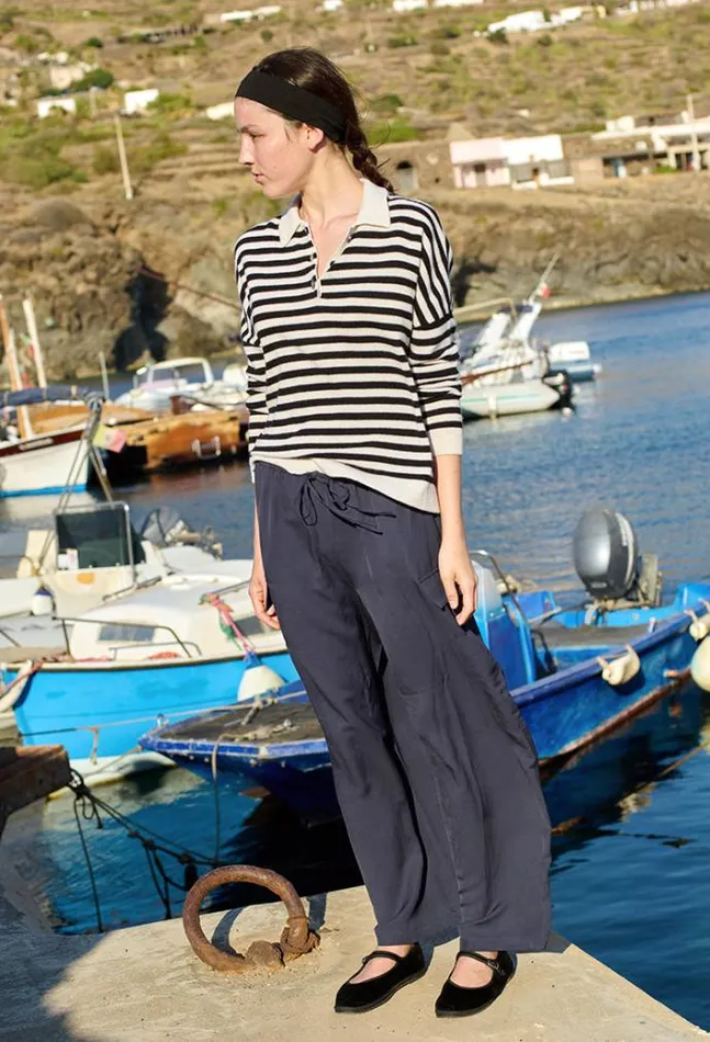 Ciao Lucia Gilma Cashmere Black And White Stripe Pullover Women Polo Sweaters