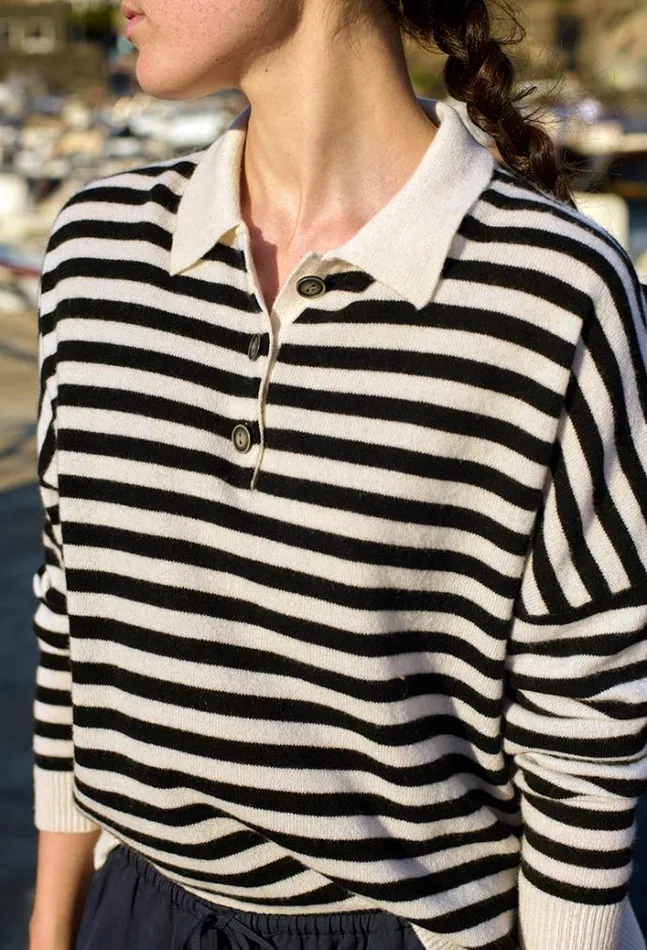Ciao Lucia Gilma Cashmere Black And White Stripe Pullover Women Polo Sweaters