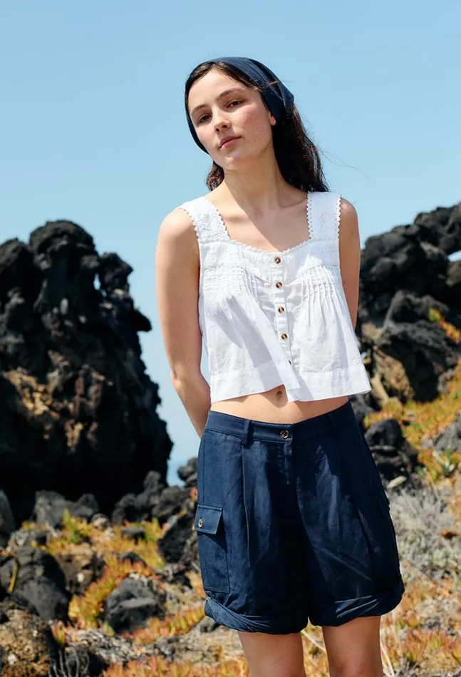 Ciao Lucia Izabel White Cotton Sleeveless Top Women Sleeveless Tops