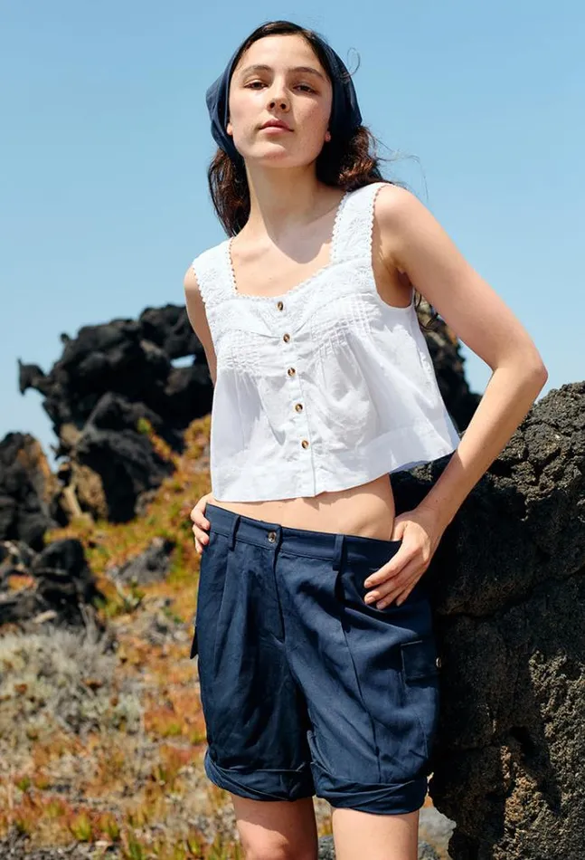 Ciao Lucia Izabel White Cotton Sleeveless Top Women Sleeveless Tops