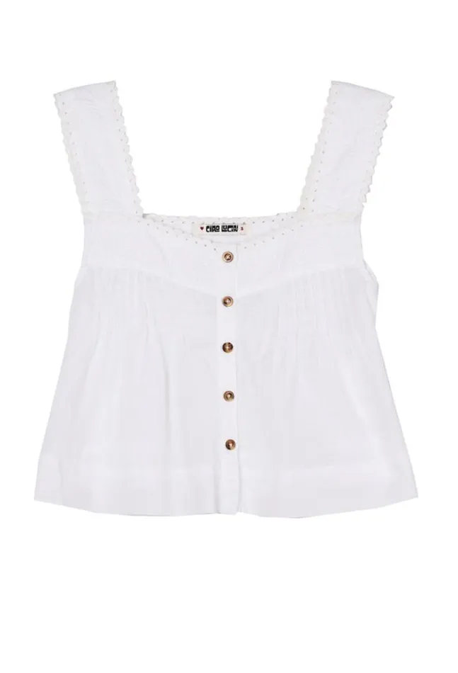 Ciao Lucia Izabel White Cotton Sleeveless Top Women Sleeveless Tops