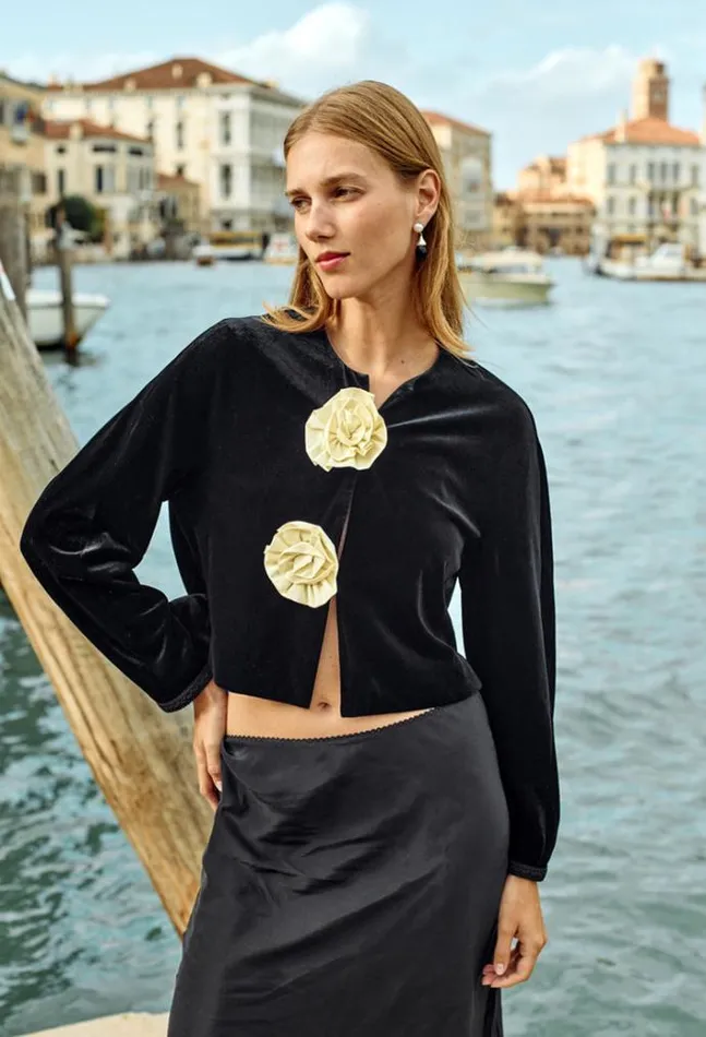 Ciao Lucia Javiera Velvet Jacket With Rosettes Women Long Sleeve Tops