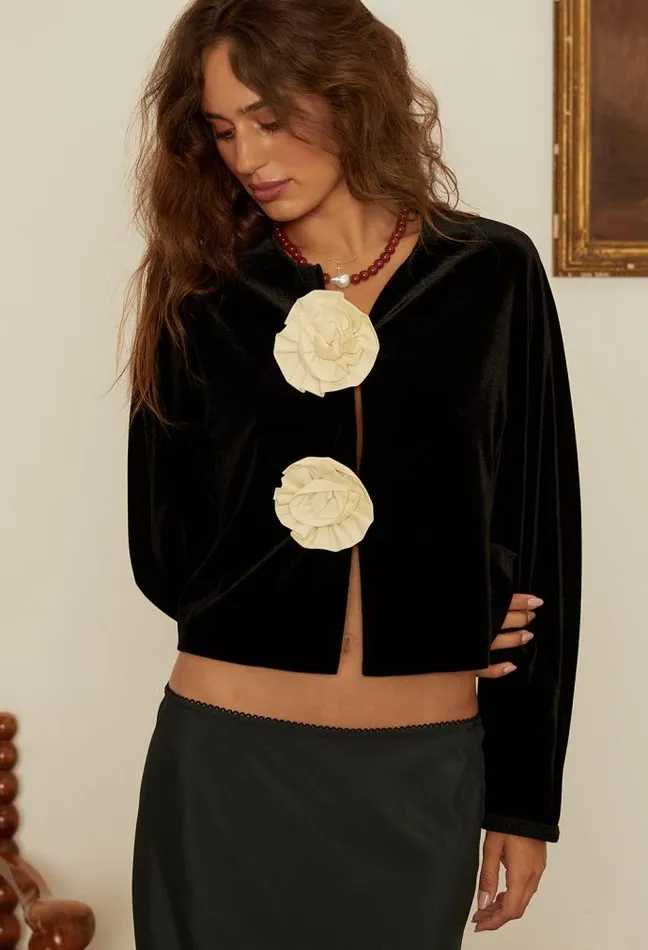 Ciao Lucia Javiera Velvet Jacket With Rosettes Women Long Sleeve Tops