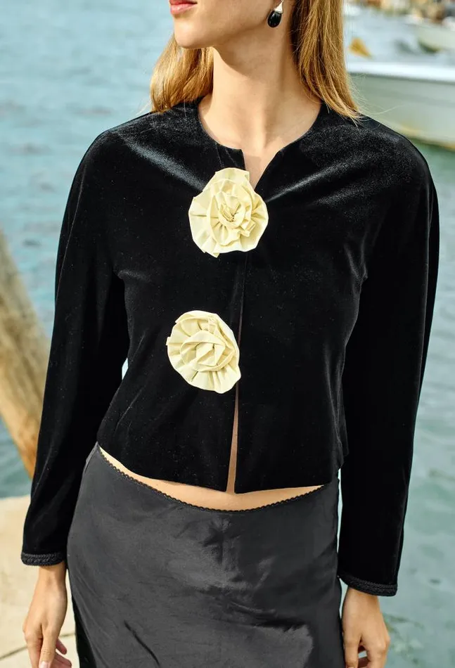 Ciao Lucia Javiera Velvet Jacket With Rosettes Women Long Sleeve Tops