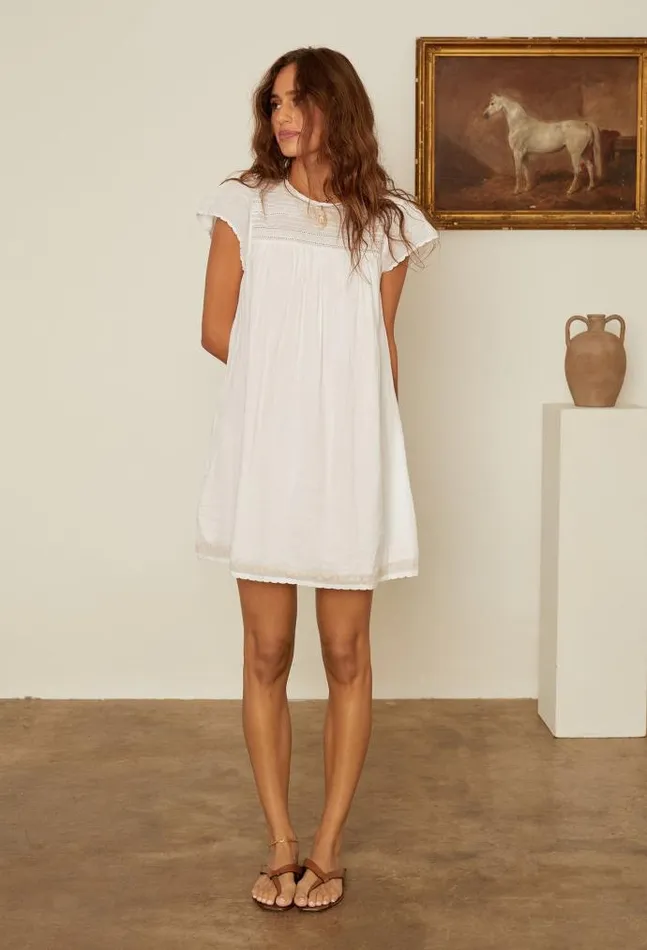 Ciao Lucia Joelle Cap Sleeved Cotton Mini Dress Women White Dresses