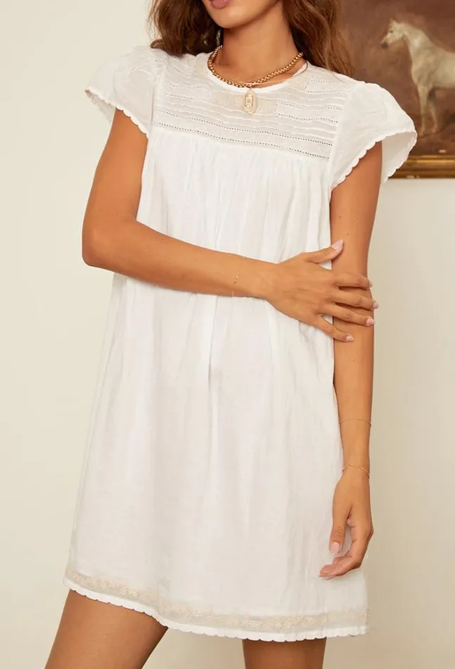 Ciao Lucia Joelle Cap Sleeved Cotton Mini Dress Women White Dresses