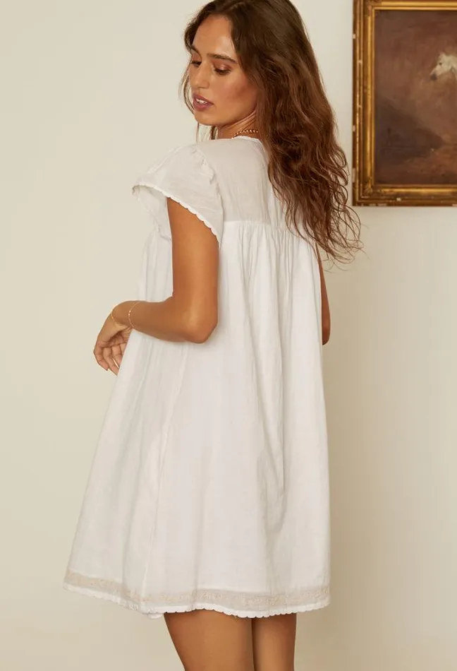 Ciao Lucia Joelle Cap Sleeved Cotton Mini Dress Women White Dresses