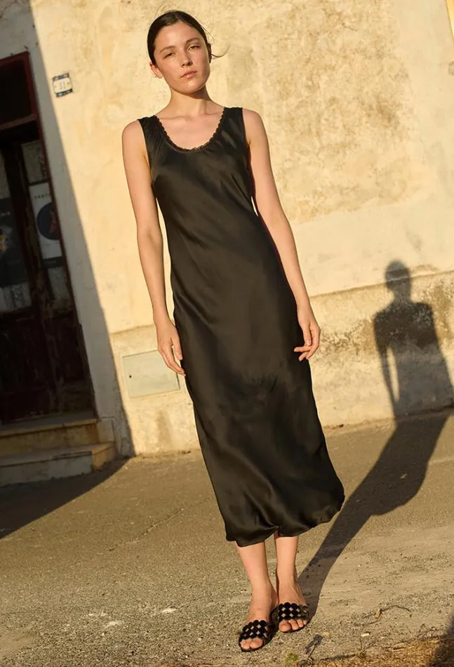 Ciao Lucia Leticia Black Satin Midi Dress Women Long Dresses