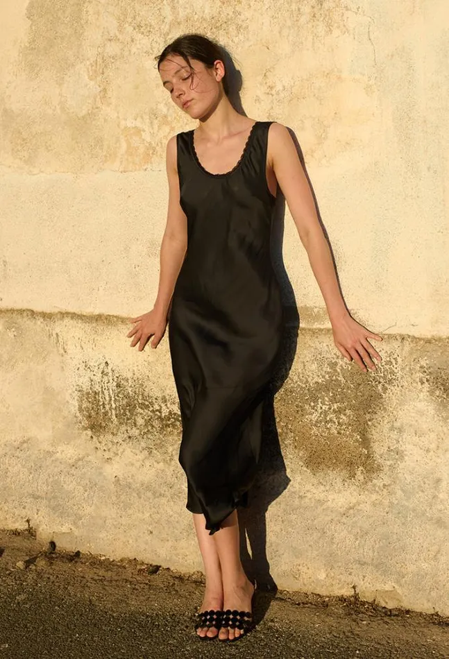 Ciao Lucia Leticia Black Satin Midi Dress Women Satin Dresses