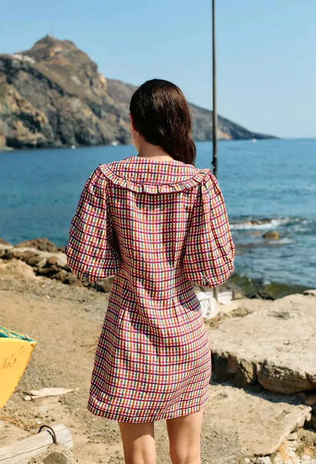 Ciao Lucia Mariana Plaid Linen Blend Mini Dress Women Mini Dresses