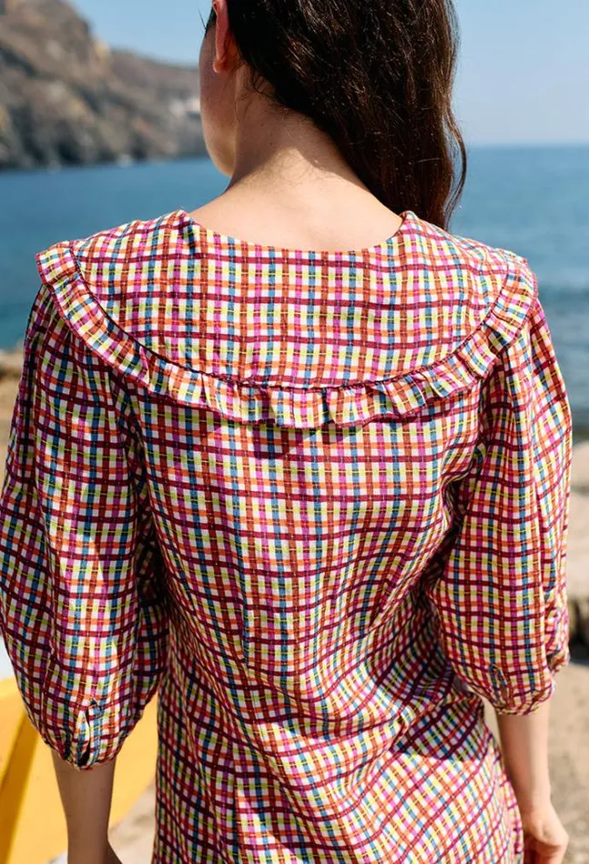 Ciao Lucia Mariana Plaid Linen Blend Mini Dress Women Mini Dresses